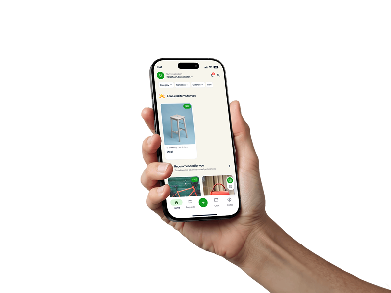 SwapIt mobile app interface showing the app's features and design